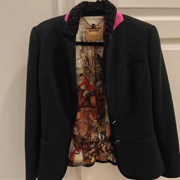 Ted Baker Jackets & Blazers - Ted Baker Black Blazer with Pink Accent and Beaded Collar
